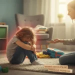 Mamă oferind siguranță unui copil agitat, ilustrând reglarea sistemului nervos și pattern-ul de supraviețuire.